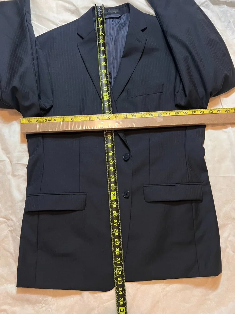 Calvin Klein Slim Fit 100% Wool Navy Blue Pinstripe Suit Jacket Blazer Men's 44R